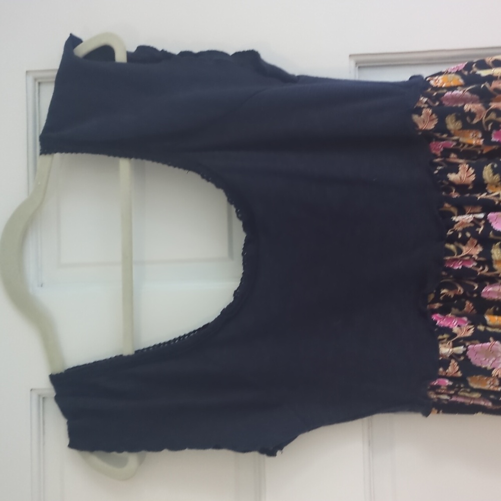 Black and Pink Floral Maxi Dress - Sleeveless Scoop Neck - Picture 2 of 3